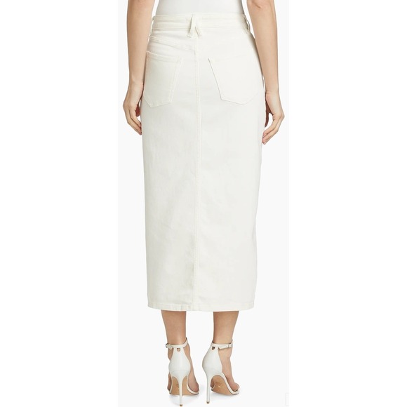 Good American Denim Stretch Midi Skirt Womens Size 4/27 Slit Front Cloud White - Picture 2 of 9